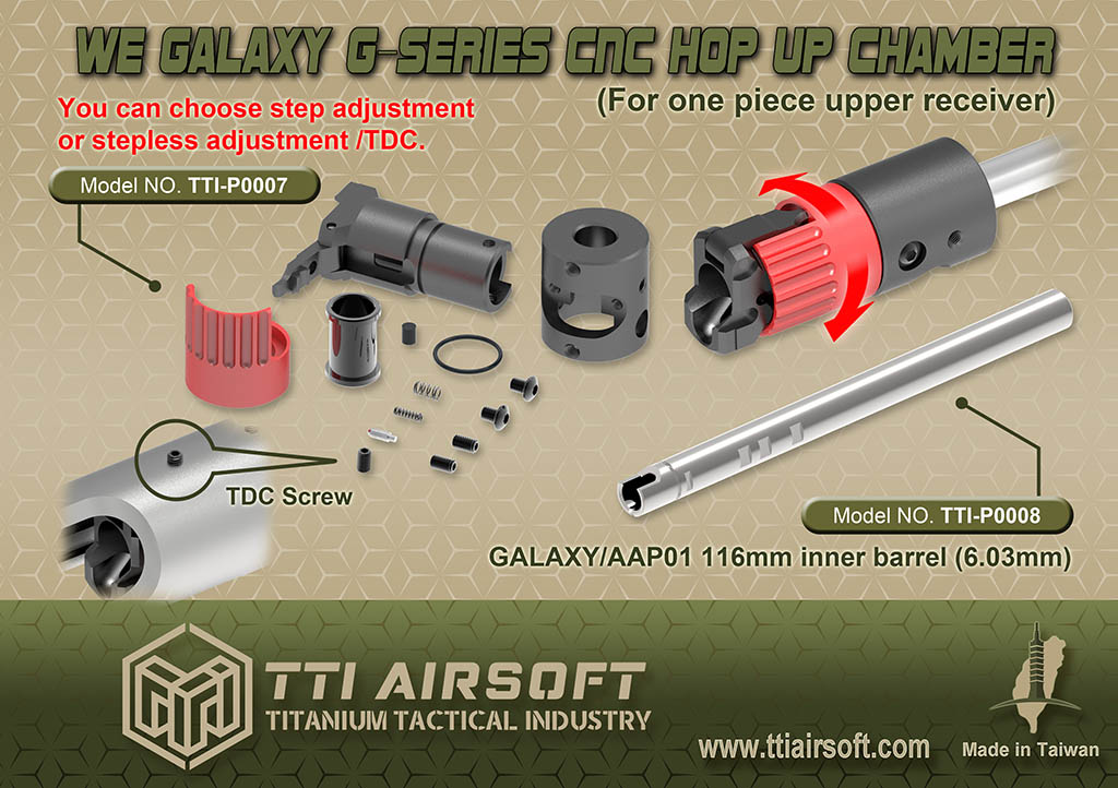 TTI Airsoft CNC Hop Up Chamber for Galaxy G-Series GBB - Click Image to Close